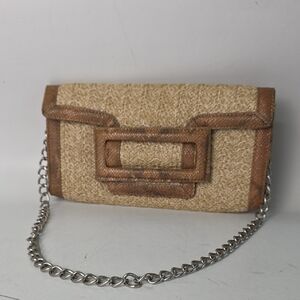 Via Neroli Tan and Brown Clutch with Chain Strap